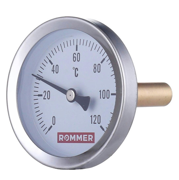 Термометр биметаллический с погружной гильзой Rommer, корпус 63 мм, гильза 50 мм
