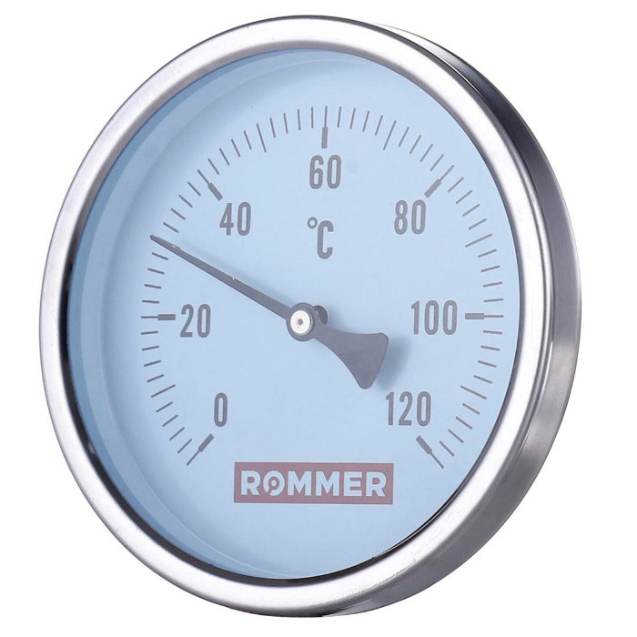 Термометр биметаллический с погружной гильзой Rommer, корпус 80 мм, гильза 50 мм