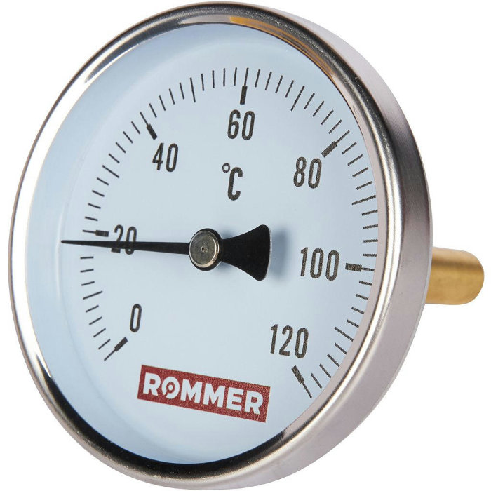 Термометр биметаллический с погружной гильзой Rommer, корпус 80 мм, гильза 75 мм