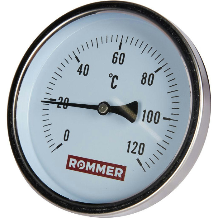 Термометр биметаллический с погружной гильзой Rommer, корпус 100 мм, гильза 75 мм