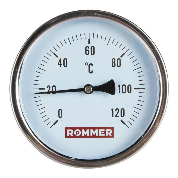 Термометр биметаллический с погружной гильзой Rommer, корпус 100 мм, гильза 100 мм