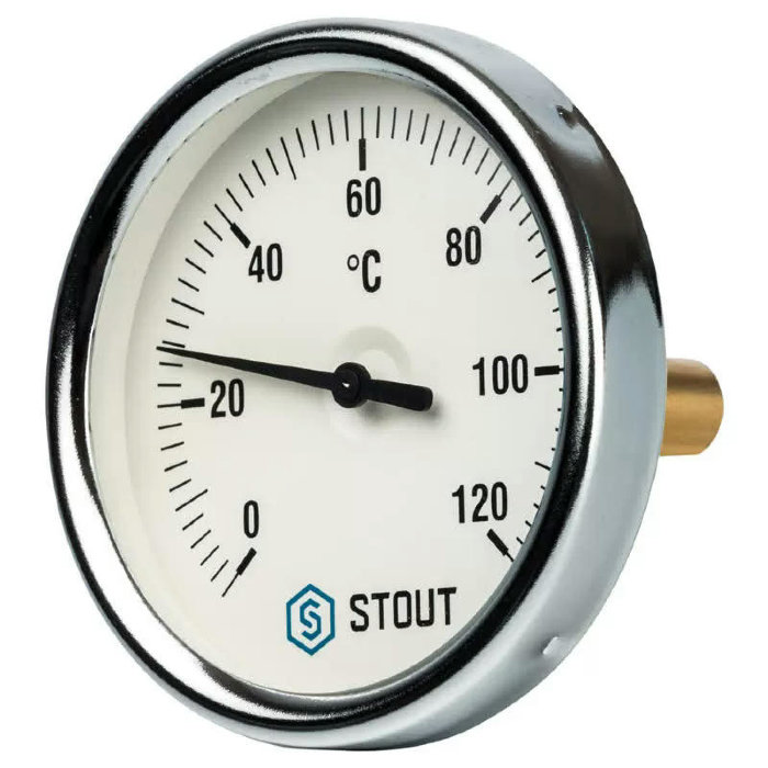 Термометр биметаллический с погружной гильзой Stout, корпус 80 мм, гильза 50 мм, 0-120С