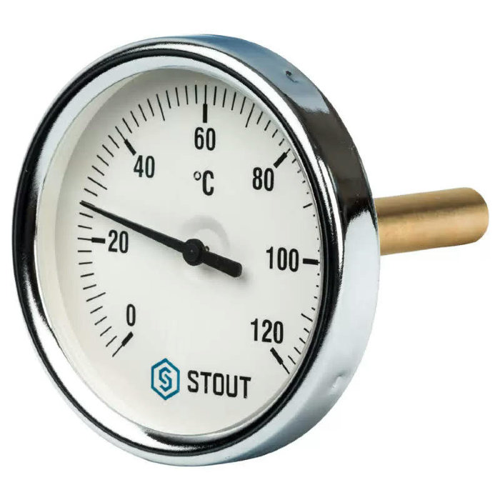 Термометр биметаллический с погружной гильзой Stout, корпус 80 мм, гильза 75 мм, 0-120С