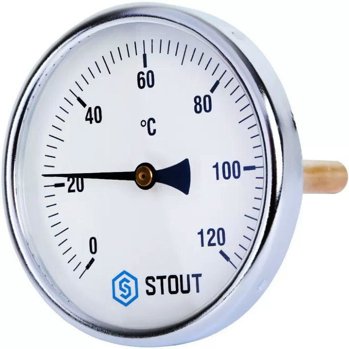 Термометр биметаллический с погружной гильзой Stout, корпус 100 мм, гильза 100 мм, 0-120С
